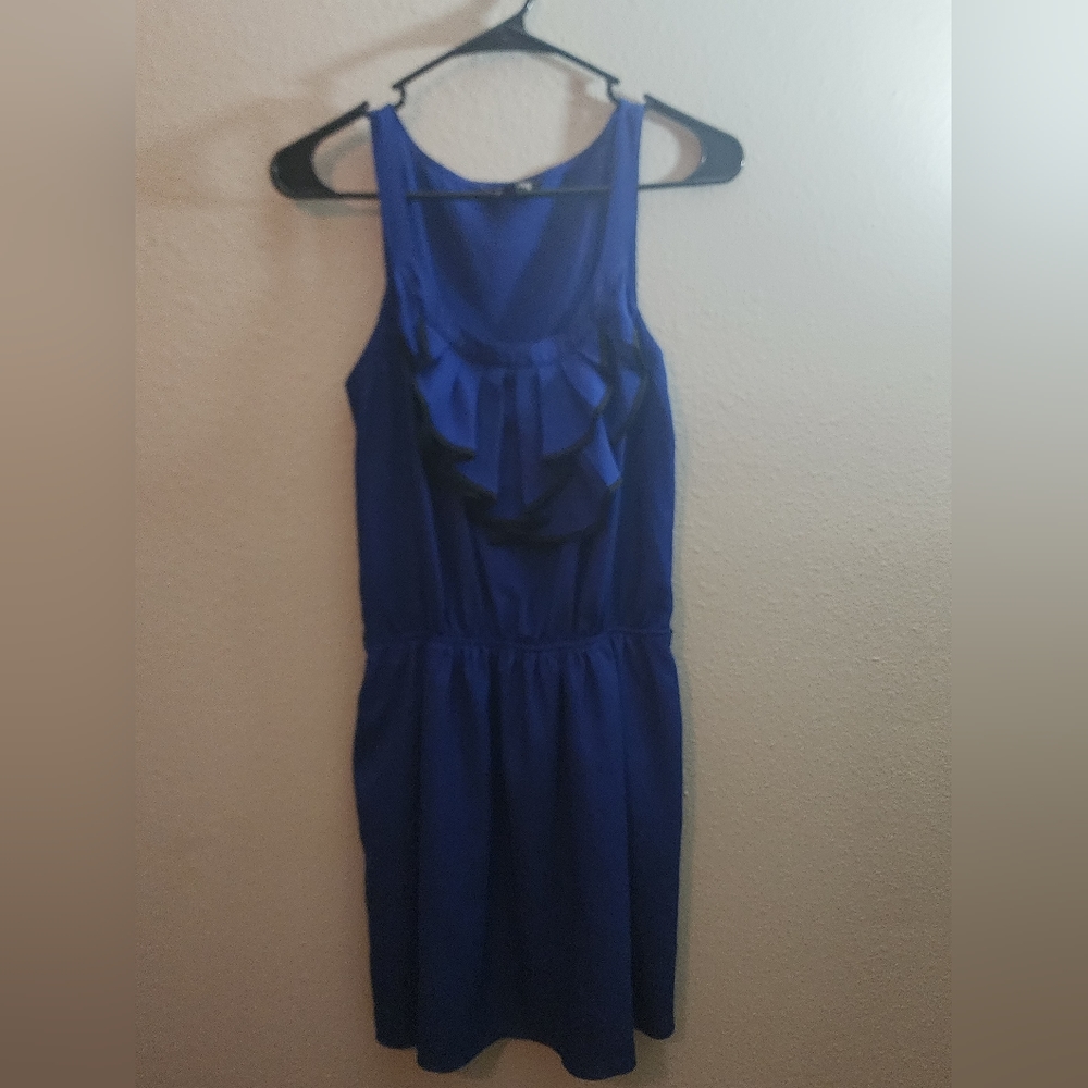 Express Royal Blue Short Ruffle Dress Size Meduim Sleeveless W/ Pockets